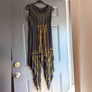 Lola P black and gold size large asymmetrical dress EUC